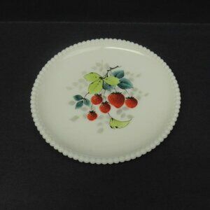 Westmoreland Milk Glass BEADED EDGE 7 1/4 Inch Hand Painted Strawberries Plate